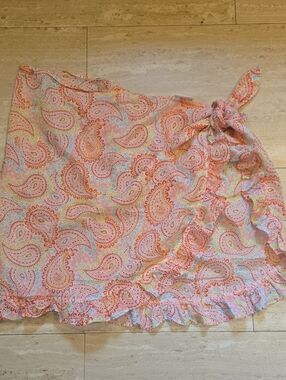 Tommy Hilfiger Multi-Color Paisley Print Ruffle Sarong/Tie Wrap